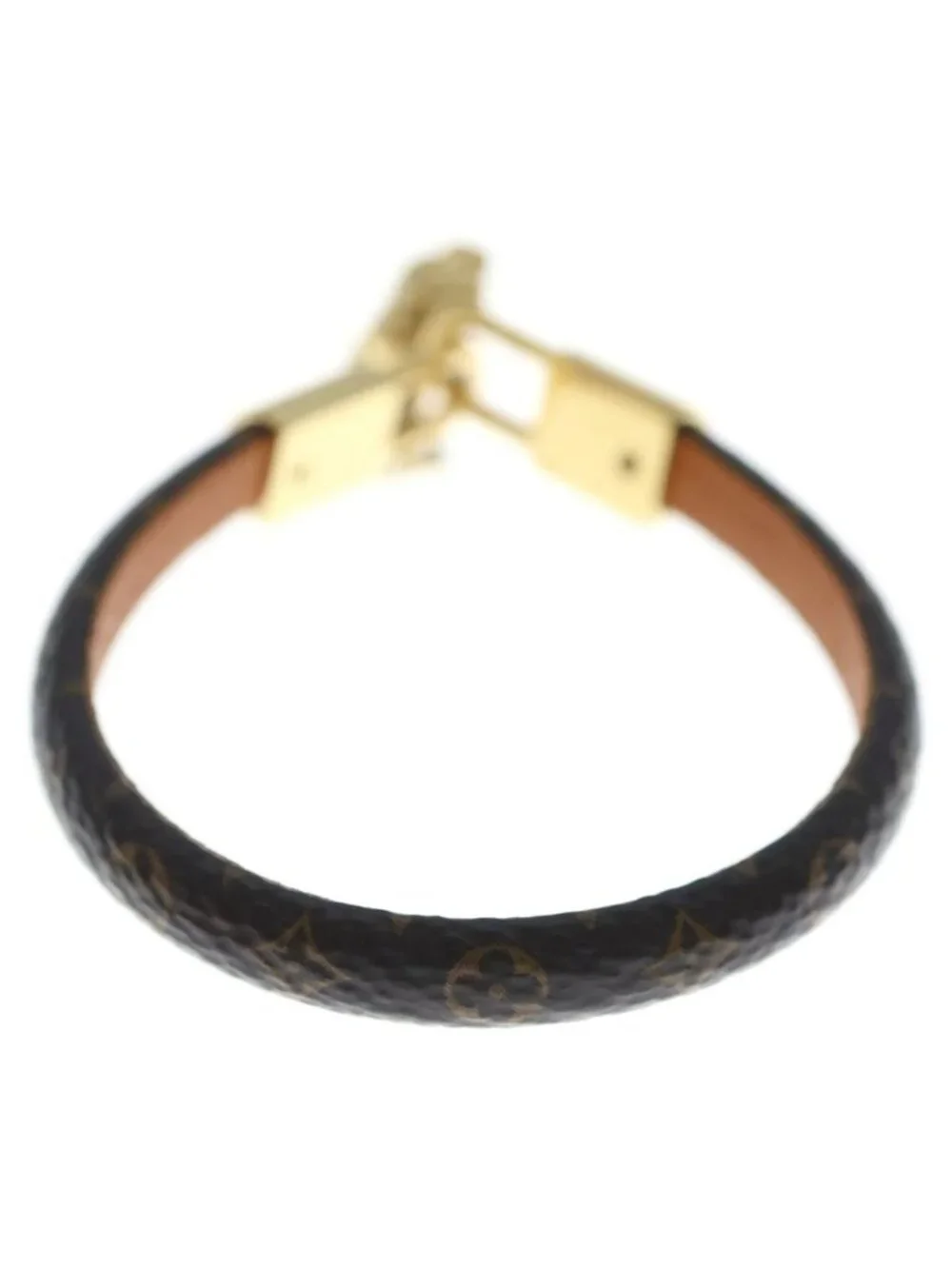 Louis Vuitton Monogram Vivienne Leather Bracelet Bangle Brown Gold